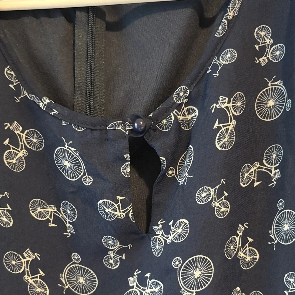 Speechless Navy and White bicycle Patterned sleeveless Dress Medium - Picture 3 of 5